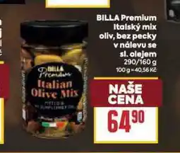 Billa Billa premium italský mix oliv, bez pecky v nálevu se sl. olejem nabídka