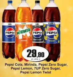 Adam Pepsi Cola, Mirinda, Pepsi Zero Sugar, Pepsi Lemon, 7UP Zero Sugar, Pepsi Lemon Twist nabídka