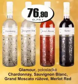Adam Glamour, polosladké Chardonnay, Sauvignon Blanc, Grand Moscato růžové, Merlot Red nabídka