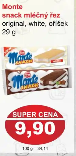 PLUS JIP Monte snack mléčný řez original, white, oříšek nabídka