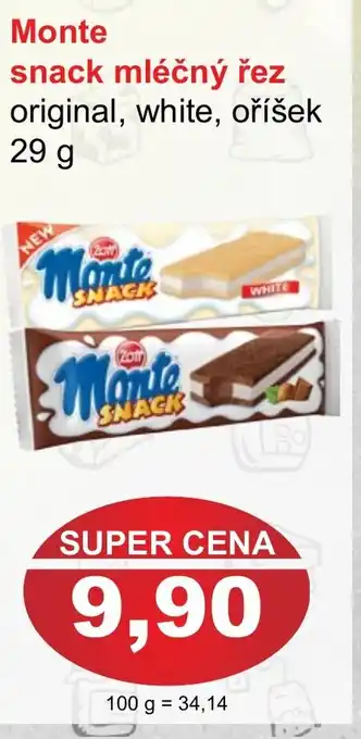 Monte snack mléčný řez original, white, oříšek