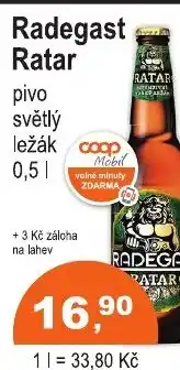 COOP DISKONT Radegast Ratar pivo světlý ležák nabídka
