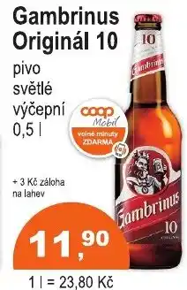 COOP DISKONT Gambrinus Originál 10 pivo světlé výčepní nabídka