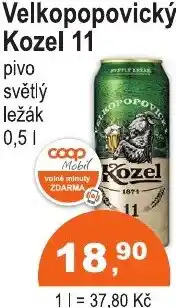COOP DISKONT Velkopopovický Kozel 11 pivo světlý ležák nabídka