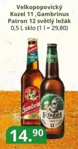 Potraviny CZ Velkopopovický Kozel 11,Gambrinus Patron 12 světlý ležák 0,5 1, sklo (1 | = 29,80) nabídka