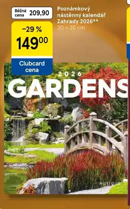 Tesco Poznámkový nástěnný kalendář Zahrady 2026 nabídka
