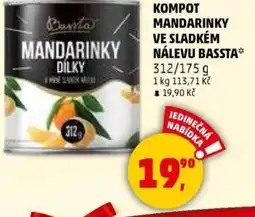 Penny Market Kompot mandarinky ve sladkém nálevu bassta nabídka
