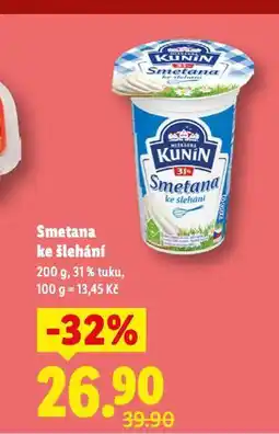 Lidl Kunín smetana ke šlehání nabídka