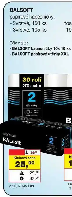 Barvy a laky drogerie BALSOFT papírové kapesníčky, - 2vrstvé, 150 ks nabídka