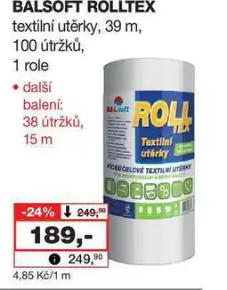 Barvy a laky drogerie BALSOFT ROLLTEX textilní utěrky, 39 m, 100 útržků, 1 role nabídka