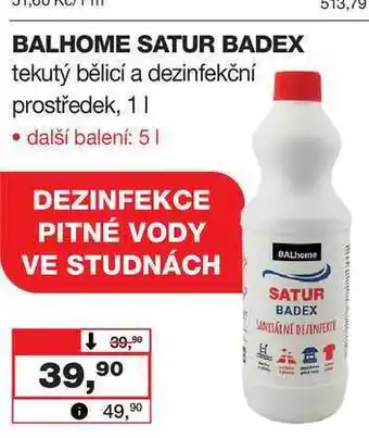 Barvy a laky drogerie BALHOME SATUR BADEX tekutý bělicí a dezinfekční prostředek, 1l nabídka