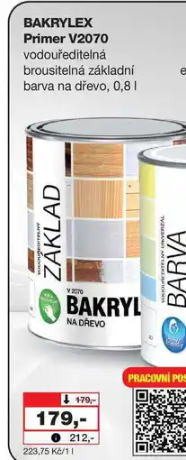 Barvy a laky drogerie BAKRYLEX Primer V2070 vodouředitelná brousitelná základní barva na dřevo, 0,8l nabídka