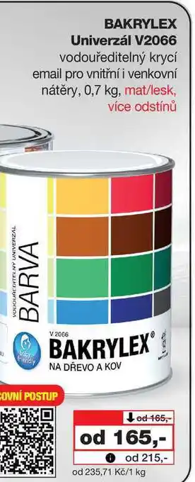 Barvy a laky drogerie BAKRYLEX Univerzál V2066 vodouředitelný krycí email pro vnitřní i venkovní nátěry, 0,7 kg nabídka