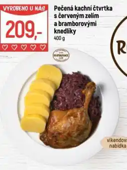 Globus Pečená kachní čtvrtka s červeným zelím a bramborovými knedlíky nabídka
