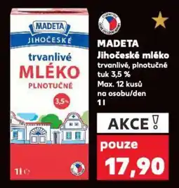 Kaufland MADETA Jihočeské mléko trvanlivé, plnotučné nabídka