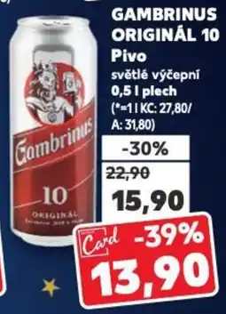 Kaufland GAMBRINUS ORIGINÁL 10 Pivo světlé výčepní nabídka
