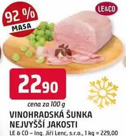 Trefa VINOHRADSKÁ ŠUNKA NEJVYŠŠÍ JAKOSTI LE & CO 100g nabídka