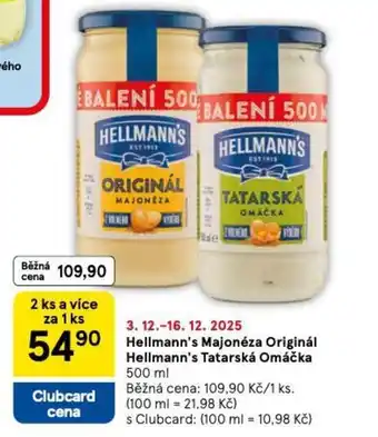 Tesco Hellmann's Majonéza Originál Hellmann's Tatarská Omáčka nabídka