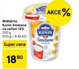 Tesco Mlékárna Kunín Smetana na vaření 12% nabídka