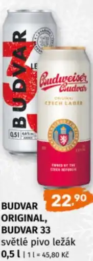 Terno Budvar original, budvar 33 světlé pivo ležák nabídka