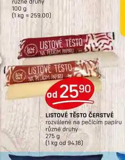 Flop LISTOVÉ TĚSTO ČERSTVÉ rozválené na pečícím papíru různé druhy 275 g nabídka