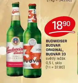 Flop BUDWEISER BUDVAR ORIGINAL, BUDVAR 33 světlý ležák 0,5l nabídka