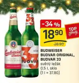Flop BUDVAR ORIGINAL, BUDVAR 33 světlý ležák 0,5l nabídka