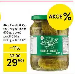 Tesco Stockwell & Co. Okurky 6-9 cm, 670 g. pevný podíl 350 g nabídka