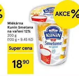 Tesco Mlékárna Kunin Smetana na vaření 12%, 200 g nabídka