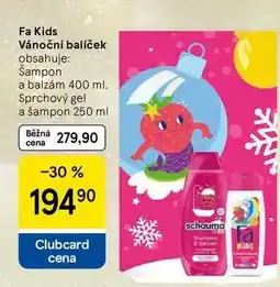 Tesco Fa Kids Vánoční balíček obsahuje: Šampon a balzám 400 ml. Sprchový gel a šampon 250 ml nabídka