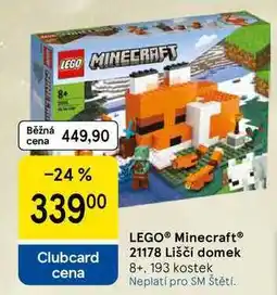 Tesco LEGO Minecraft 21178 Liščí domek 8+, 193 kostek nabídka
