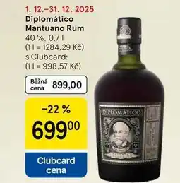 Tesco Diplomático Mantuano Rum 40%, 0.7 l nabídka