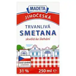 Tesco Madeta Jihočeská smetana trvanlivá 31% 250ml nabídka