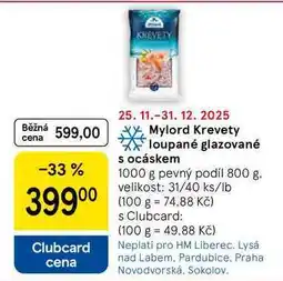 Tesco Mylord Krevety loupané glazované s ocáskem, 1000 g, pevný podíl 800 g nabídka
