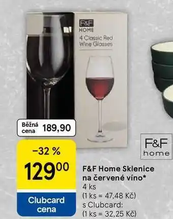 Tesco F&F Home Sklenice na červené víno, 4 ks nabídka