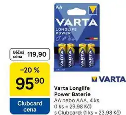 Tesco Varta Longlife Power Baterie M VARTA AA nebo AAA, 4 ks nabídka