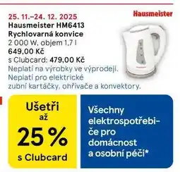 Tesco Hausmeister HM6413 Rychlovarná konvice, 2000 W, objem 1.7 l nabídka