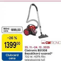 Tesco Clatronic BS1308 Bezsáčkový vysavač, 700 W, HEPA filtr. teleskopická tyč nabídka
