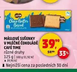 Penny Market MÁSLOVÉ SUŠENKY V MLÉČNÉ ČOKOLÁDĚ CAFÉ TIME, 125 g nabídka