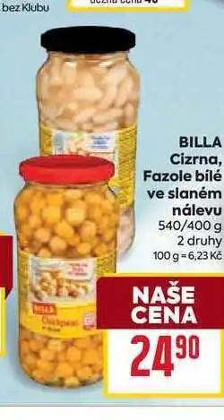 Billa BILLA Cizrna, Fazole bílé ve slaném nálevu 540/400 g nabídka