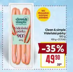 Billa Clean & simple Vídeňské párky 180 g nabídka