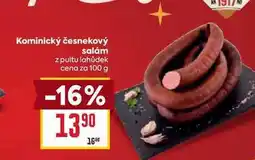 Billa Kominický česnekový salám z pultu lahůdek cena za 100 g nabídka