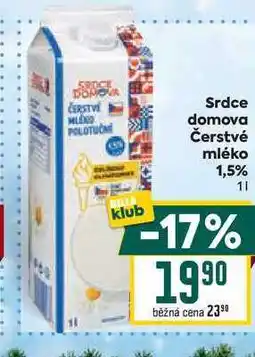 Billa Srdce domova Čerstvé mléko 1,5% 1l nabídka