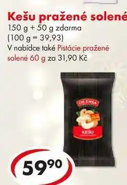 CBA Kešu pražené solené, 150 g +50 g zdarma nabídka