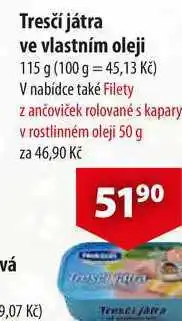 CBA vá Tresčí játra ve vlastním oleji, 115 g nabídka
