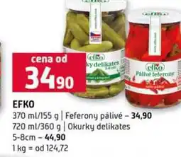 Terno EFK Pálivé feferony 370 ml/155 g Feferony pálivé 720 ml/360 g Okurky delikates 5-8cm nabídka