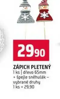 Terno ZÁPICH PLETENÝ 1 ks dřevo 65mm špejle sněhulák vybrané druhy nabídka