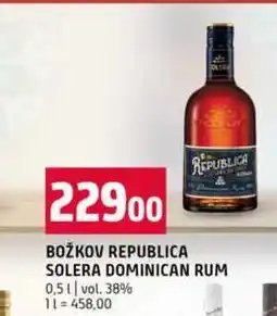 Terno BOŽKOV REPUBLICA SOLERA DOMINICAN RUM 0,5l vol. 38% nabídka