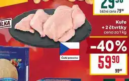 Billa Kuře +2 čtvrtky cena za 1 kg nabídka