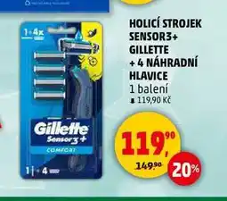 Penny Market HOLICÍ STROJEK SENSOR3+ GILLETTE +4 NÁHRADNÍ HLAVICE, 1 balení nabídka